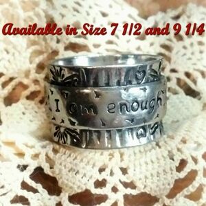 ~Lovely, Inspirational Ster/Silver Plated Ring/Engraving That Reads I am enough~